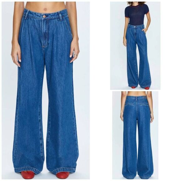 Pistola‎ Victoria Denim Trouser Jeans Plus Sz 33 Midnight Sun High Rise Wide Leg - Picture 1 of 12